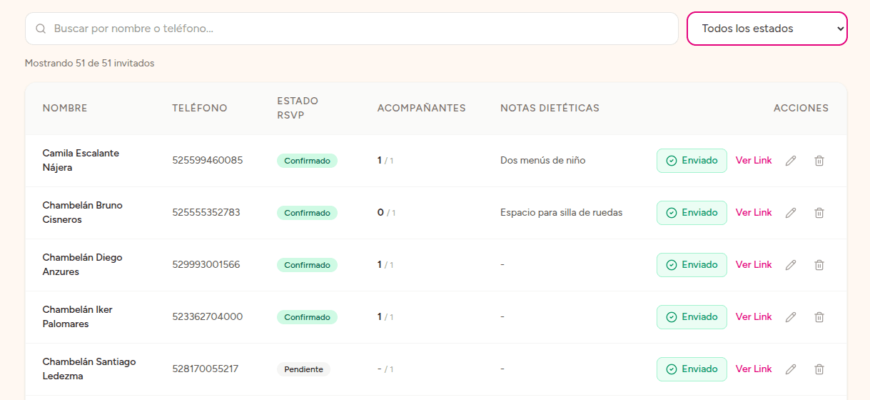 La lista, siempre al día